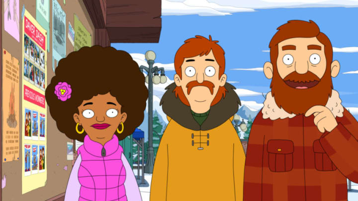 THE GREAT NORTH: Judy is worried that she and Ham are growing apart when she discovers he's been keeping a secret from her. The rest of the family participates in a town festival in the ÒFeast of Not People AdventureÓ episode of THE GREAT NORTH airing Sunday, Jan. 17 (10:00-10:31 PM ET / 7:00-7:31 PM PT / Live to all Time Zones) on FOX. L-R: Honey Bee (Dulc Sloan), Wolf (Will Forte) and Beef (Nick Offerman).THE GREAT NORTH © 2021 by Twentieth Century Fox Film Corporation and Fox Media LLC.