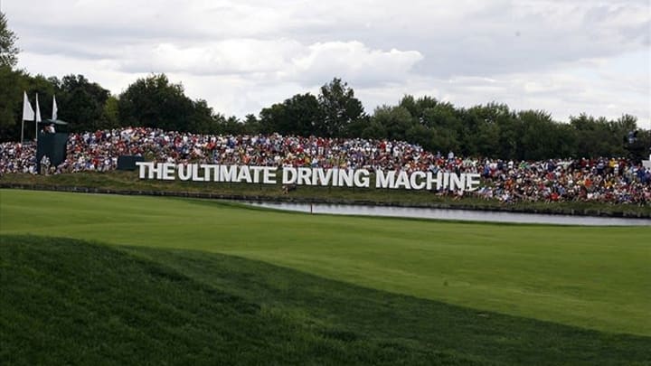 Sep 9, 2012; Carmel, IN, USA; A general view of the gallery on the 18th hole during the BMW Championship at Crooked Stick Golf Club. Mandatory Credit: Brian Spurlock-USA TODAY Sports