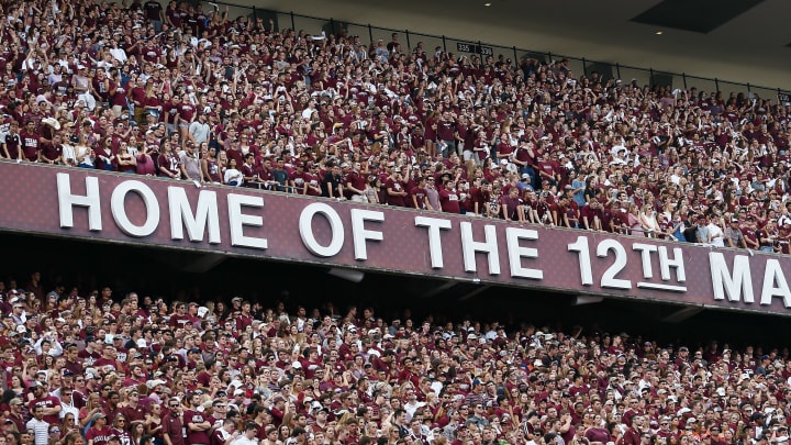 COLLEGE STATION, TX – NOVEMBER 04: Texas A&M student section at Kyle Field on November 4, 2017 in College Station, Texas. (Photo by Bob Levey/Getty Images)