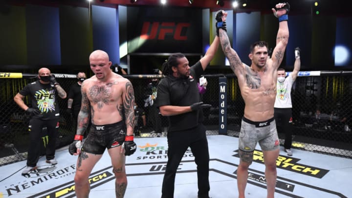 LAS VEGAS, NEVADA - AUGUST 29: In this handout image provided by UFC, Aleksandar Rakic of Austria celebrates after his victory over Anthony Smith in their light heavyweight fight during the UFC Fight Night event at UFC APEX on August 29, 2020 in Las Vegas, Nevada. (Photo by Jeff Bottari/Zuffa LLC via Getty Images)