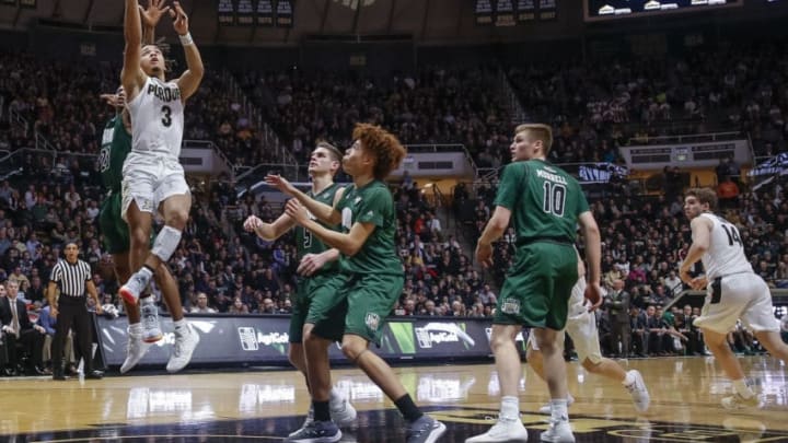 WEST LAFAYETTE, IN - DECEMBER 20: Carsen Edwards #3 of the Purdue Boilermakers shoots the ball against the Ohio Bobcats at Mackey Arena on December 20, 2018 in West Lafayette, Indiana. (Photo by Michael Hickey/Getty Images)