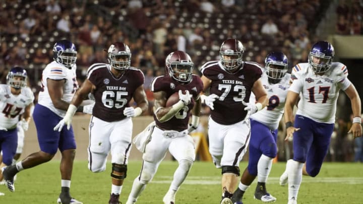 COLLEGE STATION, TX - AUGUST 30: Trayveon Williams #5 of the Texas A&M Aggies breaks free for a touchdown on a 40 yard run against the Northwestern State Demons during the second half of a football game at Kyle Field on August 30, 2018 in College Station, Texas. (Photo by Cooper Neill/Getty Images)