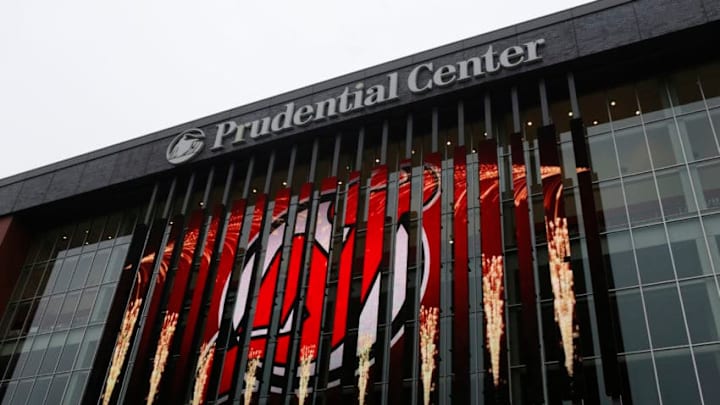 The logo for the National Hockey League's (NHL) New Jersey Devils is displayed outside the team's home arena, the Prudential Center, in Newark, New Jersey, U.S., on Tuesday, Jan. 29, 2013. The NHL began the start of a shortened 48-game season on Jan. 19 after a lockout ended on Jan. 12 and the union and league signed a 10-year Collective Bargaining Agreement. Photograph: Victor J. Blue/Bloomberg via Getty Images