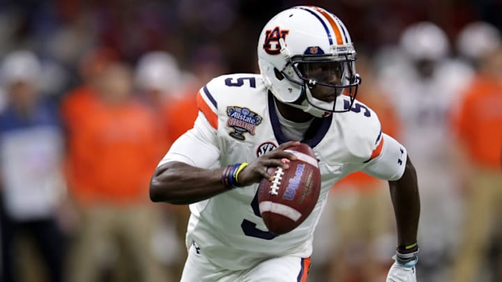 NEW ORLEANS, LA - JANUARY 02: John Franklin III #5 of the Auburn Tigers scrambles with the ball against the Oklahoma Sooners during the Allstate Sugar Bowl at the Mercedes-Benz Superdome on January 2, 2017 in New Orleans, Louisiana. (Photo by Sean Gardner/Getty Images)