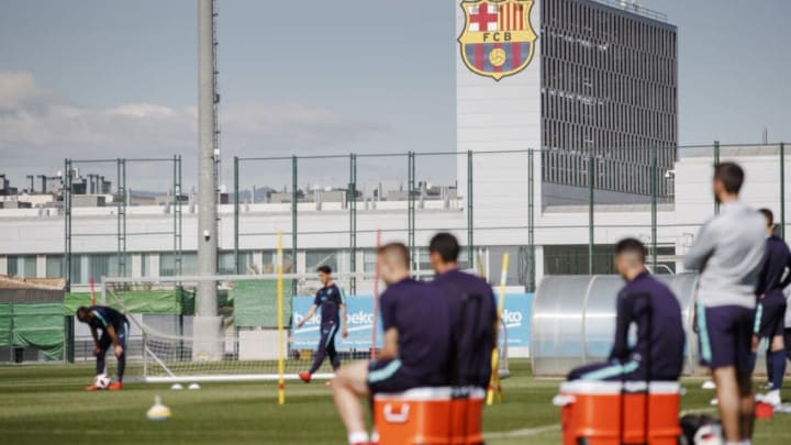 BARCELONA, SPAIN - APRIL 08: View of the youth categories of Futbol Club Barcelona teams trainings at Ciutat Esportiva Joan Gamper on April 08, 2019 in Barcelona, Spain. (Photo by Xavi Torrent/Getty Images for The Times )