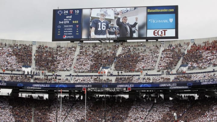 STATE COLLEGE, PA - SEPTEMBER 17: Joe Paterno is seen on the scoreboard during a time out against the Temple Owls during the game on September 17, 2016 at Beaver Stadium in State College, Pennsylvania. (Photo by Justin K. Aller/Getty Images)