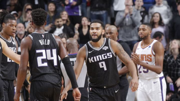 SACRAMENTO, CA - DECEMBER 28: Cory Joseph #9 of the Sacramento Kings looks on during the game against the Phoenix Suns on December 28, 2019 at Golden 1 Center in Sacramento, California. NOTE TO USER: User expressly acknowledges and agrees that, by downloading and or using this photograph, User is consenting to the terms and conditions of the Getty Images Agreement. Mandatory Copyright Notice: Copyright 2019 NBAE (Photo by Rocky Widner/NBAE via Getty Images)