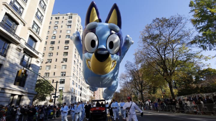 NEW YORK, NY - NOVEMBER 24: The Bluey balloon floats along Central Park West during the Macy's Thanksgiving Day Parade on November 24, 2022, in New York City. (Photo by Gary Hershorn/Getty Images)