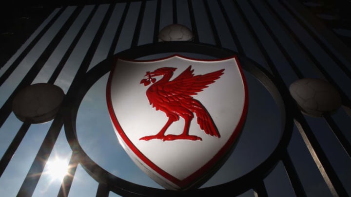 LIVERPOOL, ENGLAND - OCTOBER 12: The Liverpool Football Club emblem, The Liver Bird, adorns the front gates of Anfield on October 12, 2010 in Liverpool, England. The Royal Bank of Scotland, which holds the majority of Liverpool's debts, is seeking a high court order to prevent the American co-owners, Tom Hicks and George Gillett Jr, from removing the chairman Martin Broughton and another board member. (Photo by Christopher Furlong/Getty Images)