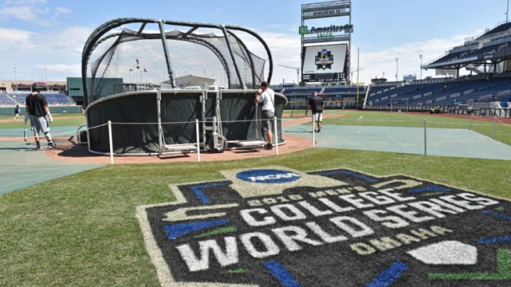 Omaha, NE - JUNE 27: Coastal Carolina Chanticleers players take batting practice prior to playing the Arizona Wildcats in game one of the College World Series Championship Series on June 27, 2016 at TD Ameritrade Park in Omaha, Nebraska. (Photo by Peter Aiken/Getty Images)