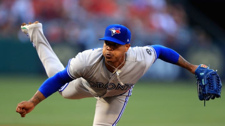 ANAHEIM, CA - JUNE 23: Marcus Stroman #6 of the Toronto Blue Jays pitches during the first inning of a game against the Los Angeles Angels of Anaheim at Angel Stadium on June 23, 2018 in Anaheim, California. (Photo by Sean M. Haffey/Getty Images)