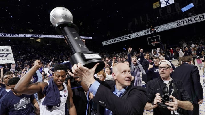 CINCINNATI, OH – FEBRUARY 28: Head coach Chris Mack of the Xavier Musketeers celebrates after winning the Big East Conference regular season title with an 84-74 win over the Providence Friars at Cintas Center on February 28, 2018 in Cincinnati, Ohio. (Photo by Joe Robbins/Getty Images)