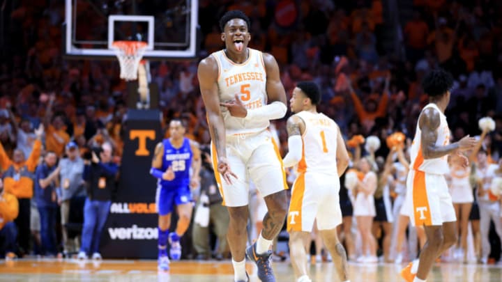 KNOXVILLE, TENNESSEE - MARCH 02: Admiral Schofield #5 of the Tennessee Volunteers celebrates in the game against the Kentucky Wildcats at Thompson-Boling Arena on March 02, 2019 in Knoxville, Tennessee. (Photo by Andy Lyons/Getty Images)