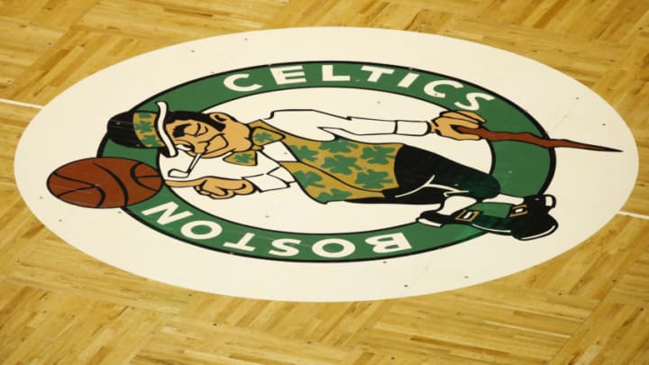 Nov 8, 2017; Boston, MA, USA; The Boston Celtics logo on the center of the floor during the second half against the Los Angeles Lakers at TD Garden. Mandatory Credit: Greg M. Cooper-USA TODAY Sports
