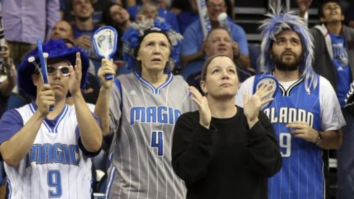 Mar 4, 2015; Orlando, FL, USA; Orlando Magic fans cheer during the second half of an NBA basketball game against the Phoenix Suns at Amway Center. Phoenix Suns won 105-100. Mandatory Credit: Reinhold Matay-USA TODAY Sports