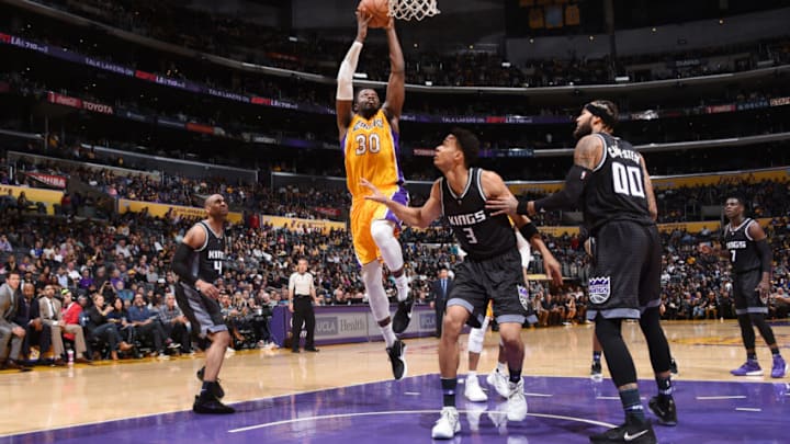 LOS ANGELES, CA - APRIL 7: Julius Randle NOTE TO USER: User expressly acknowledges and agrees that, by downloading and/or using this photograph, user is consenting to the terms and conditions of the Getty Images License Agreement. Mandatory Copyright Notice: Copyright 2017 NBAE (Photo by Andrew D. Bernstein/NBAE via Getty Images)