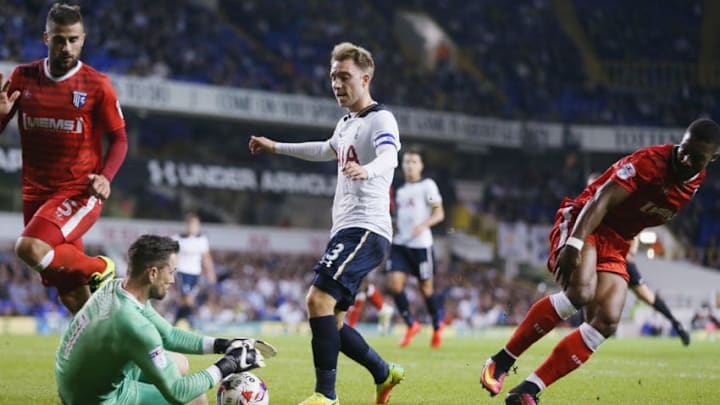 LONDON, ENGLAND - SEPTEMBER 21: Christian Eriksen of Tottenham in action vs Gillingham during the EFL Cup Third Round match between Tottenham Hotspur and Gillingham at White Hart Lane on September 21, 2016 in London, England. (Photo by Tottenham Hotspur FC/Tottenham Hotspur FC via Getty Images )