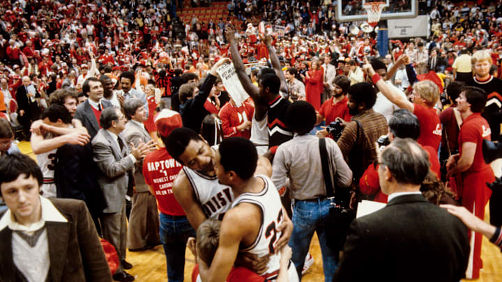 Louisville Basketball Cardinals players Poncho Wright (44) and Rodney McCray Malcolm Emmons-USA TODAY Sports