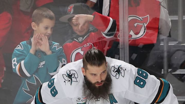 Fantasy Hockey: NEWARK, NEW JERSEY - OCTOBER 14: Brent Burns #88 of the San Jose Sharks skates in warm-ups in front of fans prior to the game against the New Jersey Devils at the Prudential Center on October 14, 2018 in Newark, New Jersey. (Photo by Bruce Bennett/Getty Images)
