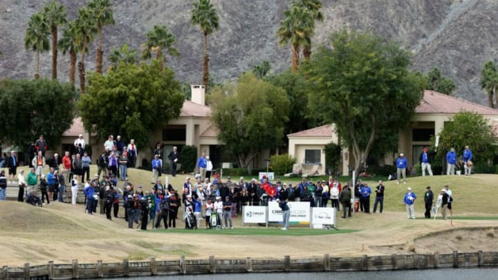 LA QUINTA, CA - JANUARY 22: Hudson Swafford plays his shot from the 13th tee during the final round of the CareerBuilder Challenge in partnership with The Clinton Foundation at the TPC Stadium Course at PGA West on January 22, 2017 in La Quinta, California. (Photo by Jeff Gross/Getty Images)