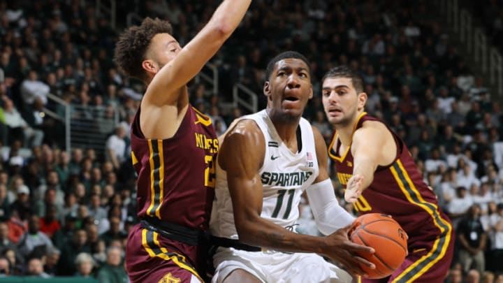 EAST LANSING, MI - JANUARY 09: Aaron Henry #11 of the Michigan State Spartans drives to the basket during the first half against the Minnesota Golden Gophers at the Breslin Center on January 9, 2020 in East Lansing, Michigan. (Photo by Rey Del Rio/Getty Images)