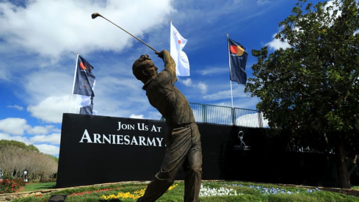ORLANDO, FL - MARCH 14: A view of the new Arnold Palmer statue by the first tee during a practise round for the Arnold Palmer Invitational Presented By MasterCard at Bay Hill on March 14, 2017 in Orlando, Florida. (Photo by Richard Heathcote/Getty Images)