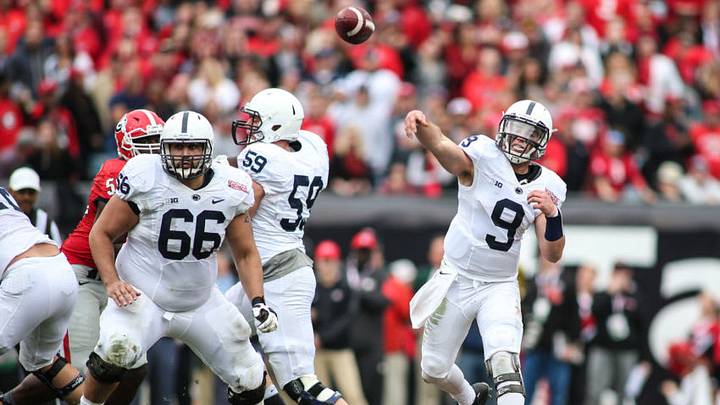 Jan. 2, 2016: Penn State Nittany Lions quarterback Trace McSorely (9) fires a pass during the TaxSlayer Bowl game between the Penn State Nittany Lions and the Georgia Bulldogs at Everbank Field in Jacksonville, Fl. (Photo by David Rosenblum/Icon Sportswire) (Photo by David Rosenblum/Icon Sportswire/Corbis via Getty Images)