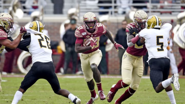 Nov 16, 2019; Tallahassee, FL, USA; Florida State Seminoles wide receiver Jordan Young (83) runs the ball during the second half against the Alabama State Hornets at Doak Campbell Stadium. Mandatory Credit: Melina Myers-USA TODAY Sports