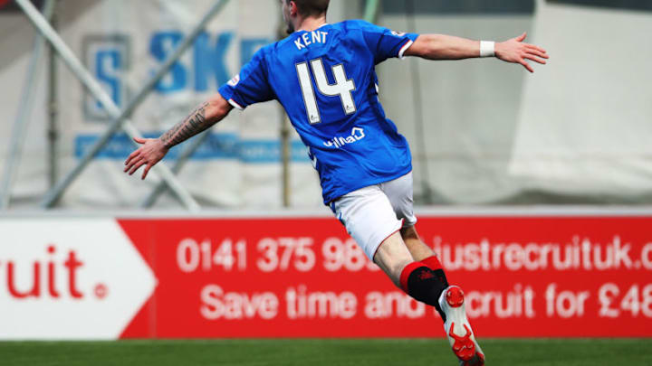 HAMILTON, SCOTLAND - OCTOBER 21: Ryan Kent of Rangers runs off to celebrate after scoring the opening goal during the Scottish Ladbrokes Premiership match between Hamilton Academicals and Rangers at New Douglas Park on October 21, 2018 in Hamilton, Scotland. (Photo by Ian MacNicol/Getty Images)