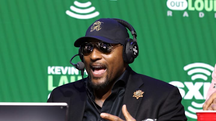 MIAMI, FLORIDA - JANUARY 31: Former NFL player Ray Lewis speak onstage (Photo by Cindy Ord/Getty Images for SiriusXM )