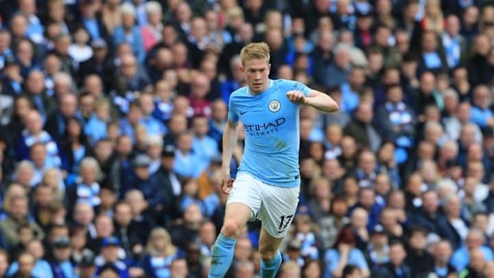 23rd September 2017, Etihad Stadium, Manchester, England; EPL Premier League football, Manchester City versus Crystal Palace; Kevin De Bruyne of Manchester City FC with the ball (Photo by Mark Cosgrove/Action Plus via Getty Images)