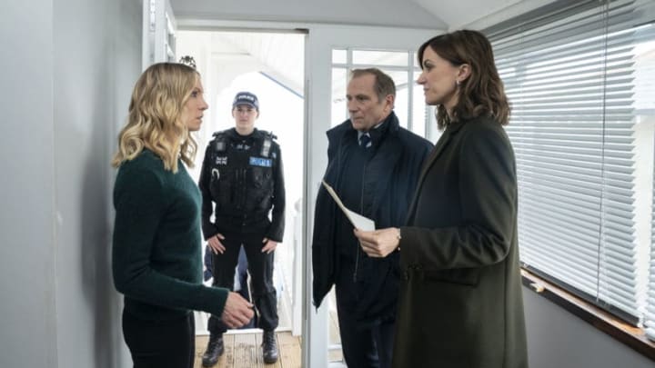 Katherine Kelly as DI Karen Renton, Joanne Froggatt as Laura Nielson, Danny Webb as DS Rory Maxwell - Liar _ Season 2 - Photo Credit: Colin Hutton/Two Brothers Pictures/ITV/SundanceTV