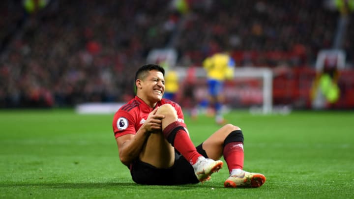 MANCHESTER, ENGLAND - MARCH 02: Alexis Sanchez of Manchester United reacts during the Premier League match between Manchester United and Southampton FC at Old Trafford on March 02, 2019 in Manchester, United Kingdom. (Photo by Shaun Botterill/Getty Images)