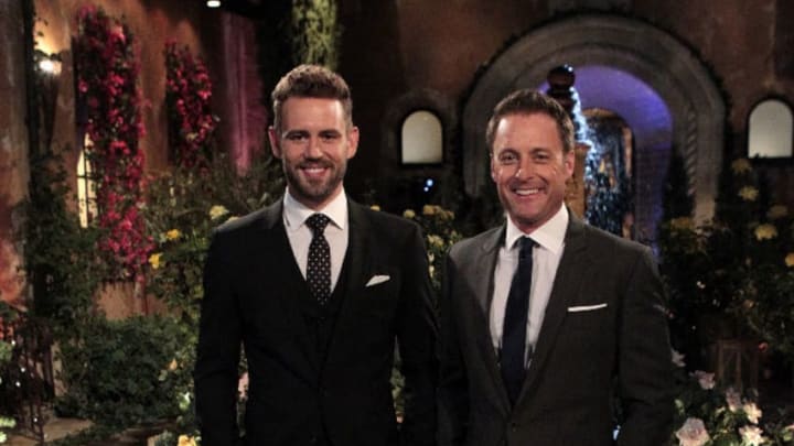 THE BACHELOR - “Episode 2101” - How could one man endure so much heartache? Ask controversial fan favorite Nick Viall, who has had his heart broken by Bachelorettes Andi Dorfman and Kaitlyn Bristowe and failed to find his soul mate on “Bachelor in Paradise.” Now Nick is the one giving out the roses and ready for his happily ever after - but will he find the love of his life? Nick begins his pursuit of his soul mate, as 30 beautiful, accomplished women join him on the highly anticipated 21st season premiere of “The Bachelor,” MONDAY, JANUARY 2 (8:00-10:00 P.M., ET), on the ABC Television Network. (ABC/Rick Rowell)NICK VIALL, CHRIS HARRISON