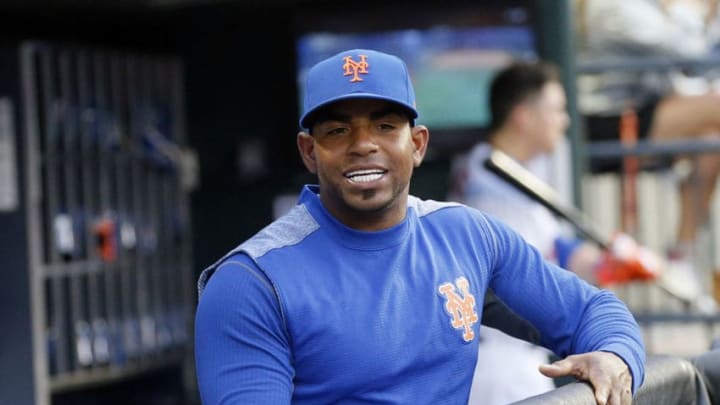 NEW YORK, NY - JULY 23: Yoenis Cespedes #52 of the New York Mets watches from the dugout before an MLB baseball game against the San Diego Padres on July 23, 2018 at Citi Field in the Queens borough of New York City. Padres won 3-2. (Photo by Paul Bereswill/Getty Images)