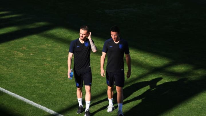 SEVILLE, SPAIN - OCTOBER 14: James Maddison and Ben Chilwell of England look on during an England training session ahead of their UEFA Nations League match against Spain at Estadio Benito Villamarin on October 14, 2018 in Seville, Spain. (Photo by Michael Regan/Getty Images)