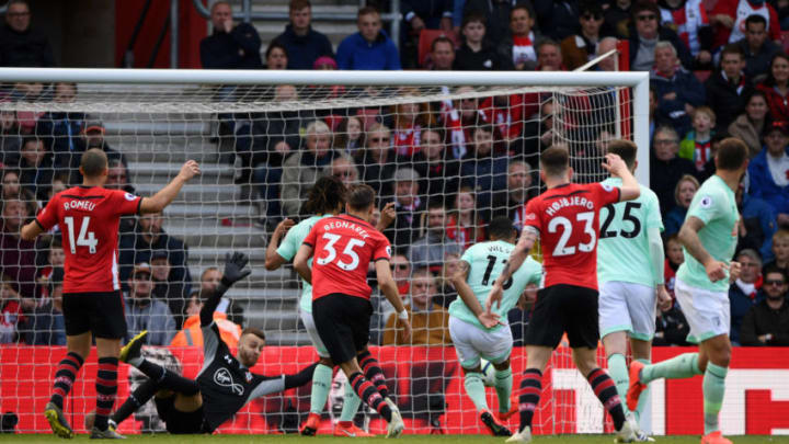 SOUTHAMPTON, ENGLAND – APRIL 27: Callum Wilson of AFC Bournemouth scores his team’s second goal during the Premier League match between Southampton FC and AFC Bournemouth at St Mary’s Stadium on April 27, 2019 in Southampton, United Kingdom. (Photo by Stu Forster/Getty Images)