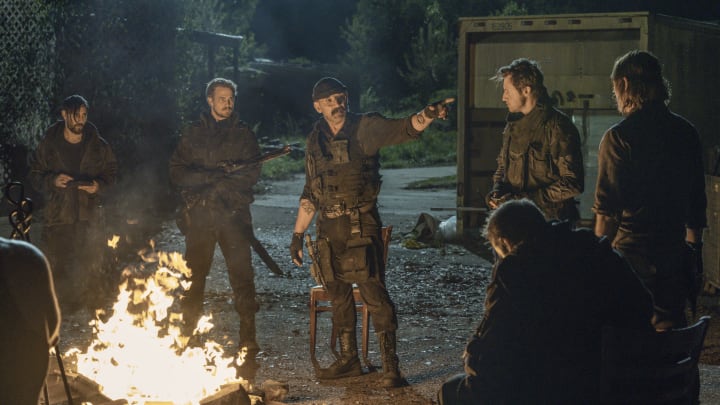 Norman Reedus as Daryl Dixon, Ritchie Coster as Pope, Eric LeBlanc as Powell, Michael Shenefelt as Bossie, Ethan McDowell as Washington in The Walking Dead Season 11, Episode 4 – Photo Credit: Josh Stringer/AMC