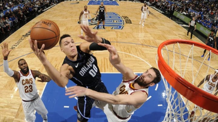 ORLANDO, FL - JANUARY 6: Aaron Gordon #00 of the Orlando Magic dunks against the Cleveland Cavaliers on January 6, 2018 at Amway Center in Orlando, Florida. NOTE TO USER: User expressly acknowledges and agrees that, by downloading and or using this photograph, User is consenting to the terms and conditions of the Getty Images License Agreement. Mandatory Copyright Notice: Copyright 2018 NBAE (Photo by Fernando Medina/NBAE via Getty Images)