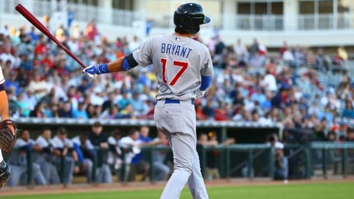 Nov 2, 2013; Surprise, AZ, USA; Chicago Cubs third baseman Kris Bryant against the West during the Fall Stars Game at Surprise Stadium. Mandatory Credit: Mark J. Rebilas-USA TODAY Sports