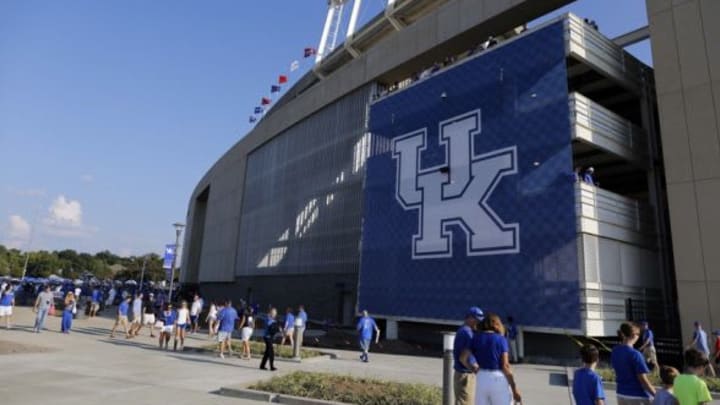 Sep 5, 2015; Lexington, KY, USA; A general view of Commonwealth Stadium before the game against the Kentucky Wildcats and the Louisiana Lafayette Ragin Cajuns. Kentucky defeated Louisiana Lafayette 40-33. Mandatory Credit: Mark Zerof-USA TODAY Sports