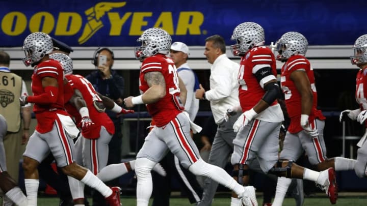 ARLINGTON, TX - DECEMBER 29: The Ohio State Buckeyes take the playing field before the 82nd Goodyear Cotton Bowl Classic between USC and Ohio State at AT