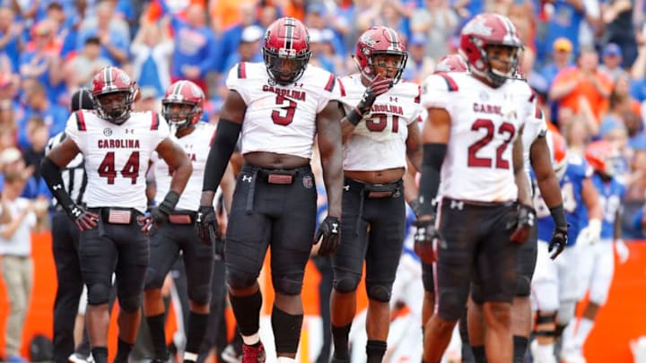 GAINESVILLE, FL - NOVEMBER 10: South Carolina defensive players during the game between the South Carolina Gamecocks and the Florida Gators on November 10, 2018 at Ben Hill Griffin Stadium at Florida Field in Gainesville, Fl. (Photo by David Rosenblum/Icon Sportswire via Getty Images)