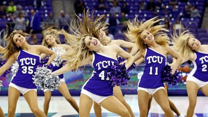 Feb 27, 2016; Fort Worth, TX, USA; TCU Horned Frogs showgirls perform before the game against the Baylor Bears at Ed and Rae Schollmaier Arena. Mandatory Credit: Kevin Jairaj-USA TODAY Sports Feb 27, 2016; Fort Worth, TX, USA; TCU Horned Frogs showgirls perform before the game against the Baylor Bears at Ed and Rae Schollmaier Arena. Mandatory Credit: Kevin Jairaj-USA TODAY Sports