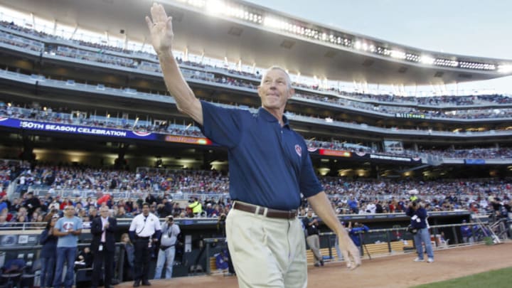 MINNEAPOLIS, MN - SEPTEMBER 03: Former pitcher Jim Kaat for the Minnesota Twins acknowledges the crowd as he is announced as one of the top 50 players from the Twins 50 years as a team prior to the game against the Texas Rangers on September 3, 2010 at Target Field in Minneapolis, Minnesota. The Twins won 4-3. (Photo by Bruce Kluckhohn/Getty Images)