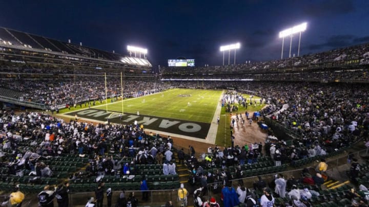 OAKLAND, CA - DECEMBER 24: General View of the interior of the Oakland-Alameda County Coliseum from an elevation position during the regular season NFL football game against the Oakland Raiders on Monday, Dec. 24, 2018 at the Oakland-Alameda County Coliseum in Oakland, Calif. (Photo by Ric Tapia/Icon Sportswire via Getty Images)