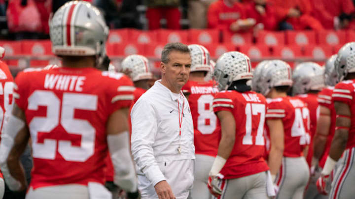 COLUMBUS, OH - NOVEMBER 24: Ohio State Buckeyes head coach Urban Meyer during warmups before the game against the Michigan Wolverines at Ohio Stadium on November 24, 2018. (Photo by Jason Mowry/Icon Sportswire via Getty Images)