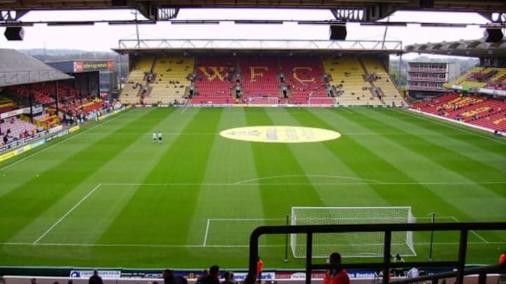 "Vicarage Road Watford" by Brakspear at English Wikipedia - Transferred from en.wikipedia to Commons by Kafuffle using CommonsHelper.. Licenced under Public Domain via Wikimedia Commons - https://commons.wikimedia.org/wiki/File:Vicarage_Road_Watford.JPG#/media/File:Vicarage_Road_Watford.JPG