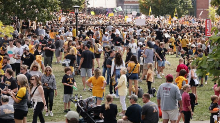 Sep 17, 2022; Boone, North Carolina, USA; Fans showed up to cheer as ESPNÕs College GameDay Live broadcasts from the Sanford Mall on the campus of Appalachian State University before the game against the Troy Trojans at Kidd Brewer Stadium. Mandatory Credit: Reinhold Matay-USA TODAY Sports