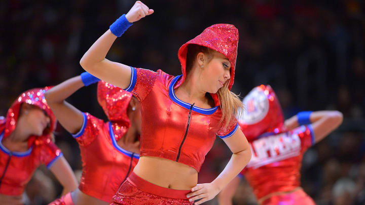 Jan 9, 2016; Los Angeles, CA, USA; Los Angeles Clippers dance team performs during the game between the Los Angeles Clippers and the Charlotte Hornets at Staples Center. Clippers won 97-83. Mandatory Credit: Jayne Kamin-Oncea-USA TODAY Sports